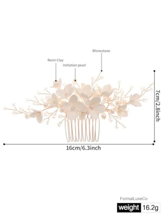 Handmade Bridal Hair Comb with Resin Flowers Pearl and Rhinestone Accents main image 6
